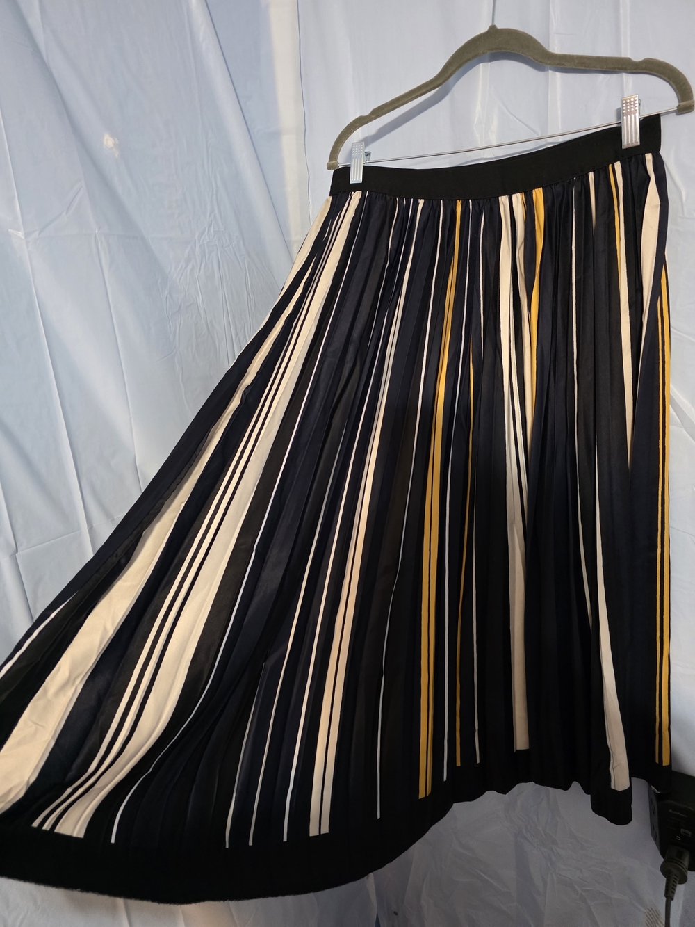N BY NANCY Black/BLUE Pleated Maxi Skirt with Cream & Mustard Stripes - Picture 2 of 7